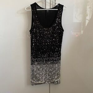 Black Silver Sequin Party Mini Dress